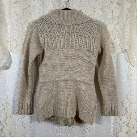 Vintage 60s 70s Wool Cardigan Sweater Cream Beige Belted Hippie Boho Size Xs - Picture 7 of 8